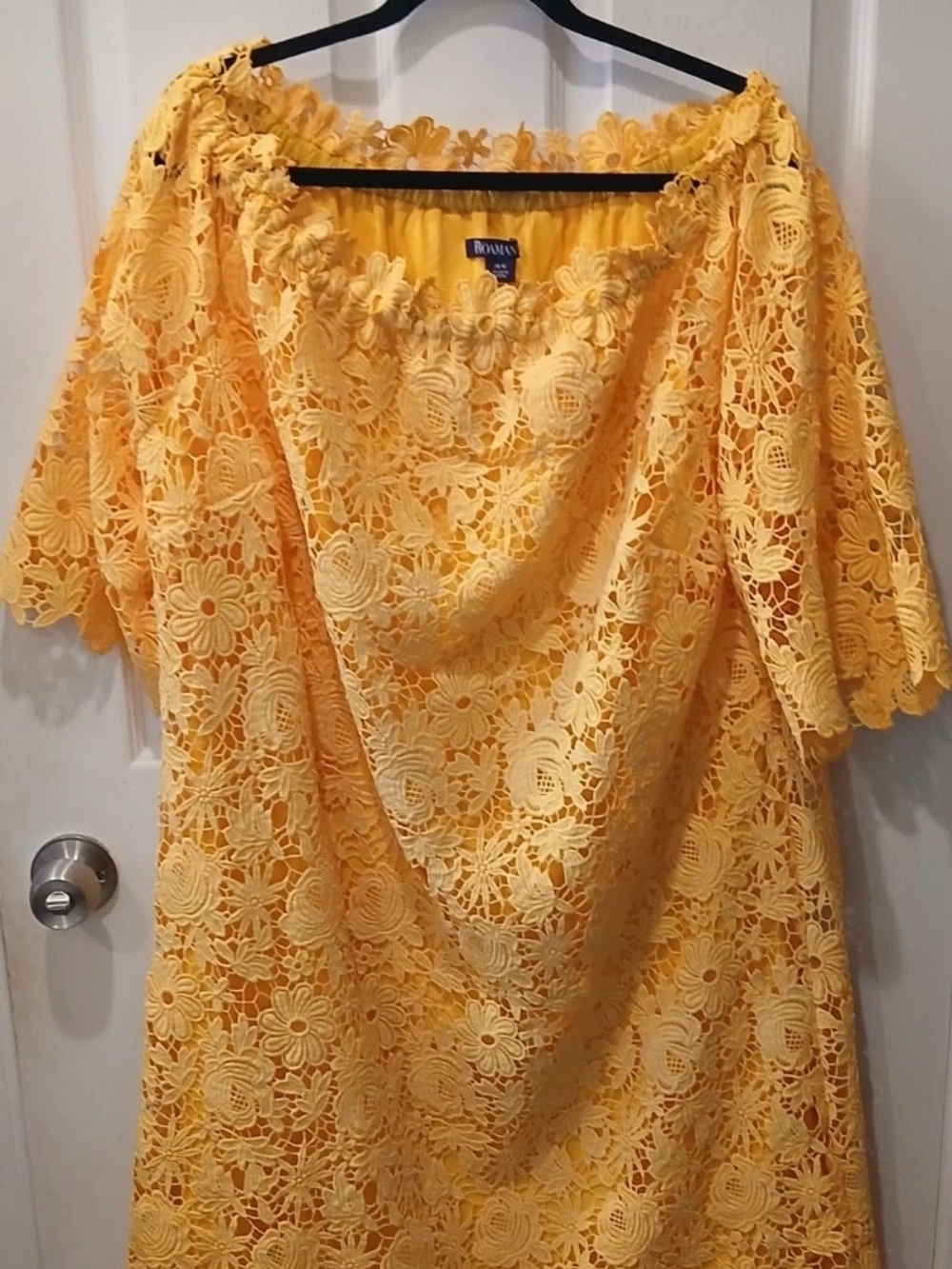 Roaman's Yellow Floral Lace Off-Shoulder Dress